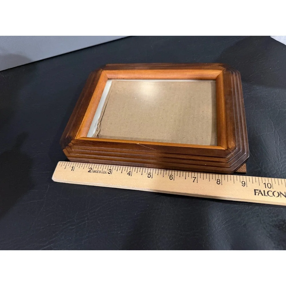 Vintage Wood Picture Frames Set of 2 Geometric Lines 5x7 Photo 9x7 Rustic